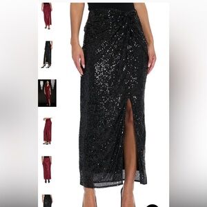 Rachel Zoe Black Sequin Maxi Skirt festive party neutral